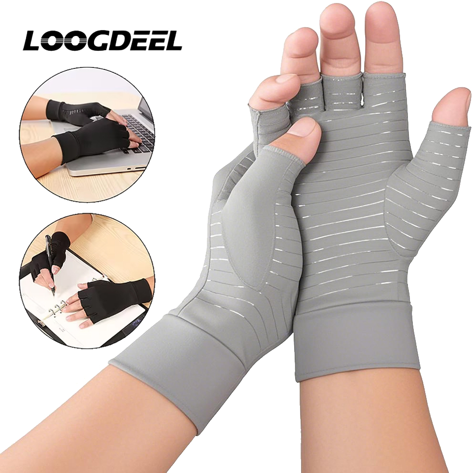 LOOGDEEL 1Pair Fitness Gloves Anti-slip Compression Half Finger Copper Fiber Nursing Gloves Outdoor Sport Driving Riding Fishing