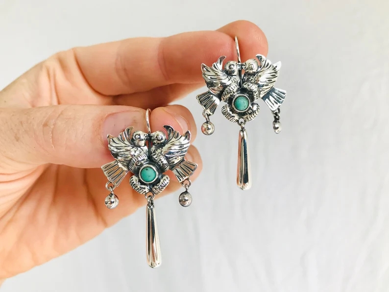 Vintage Green Bead Hummingbird Flower Glass Dangle Earrings For Women Bird Animal Jewelry Accessories