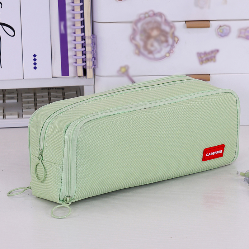 New sweet style women's handbag large capacity student pencil storage bag pure color three zipper stationery bag