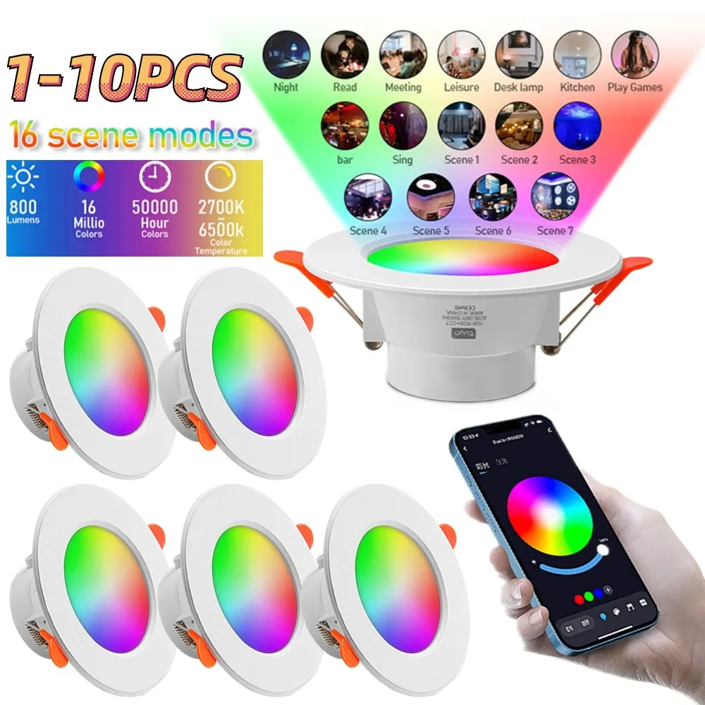 1-10PCS Smart LED Downlight Dimming Round Spot Light 10W RGB Color Changing Warm Cool Light Bedroom Living Room Decor Panel Lamp lightify