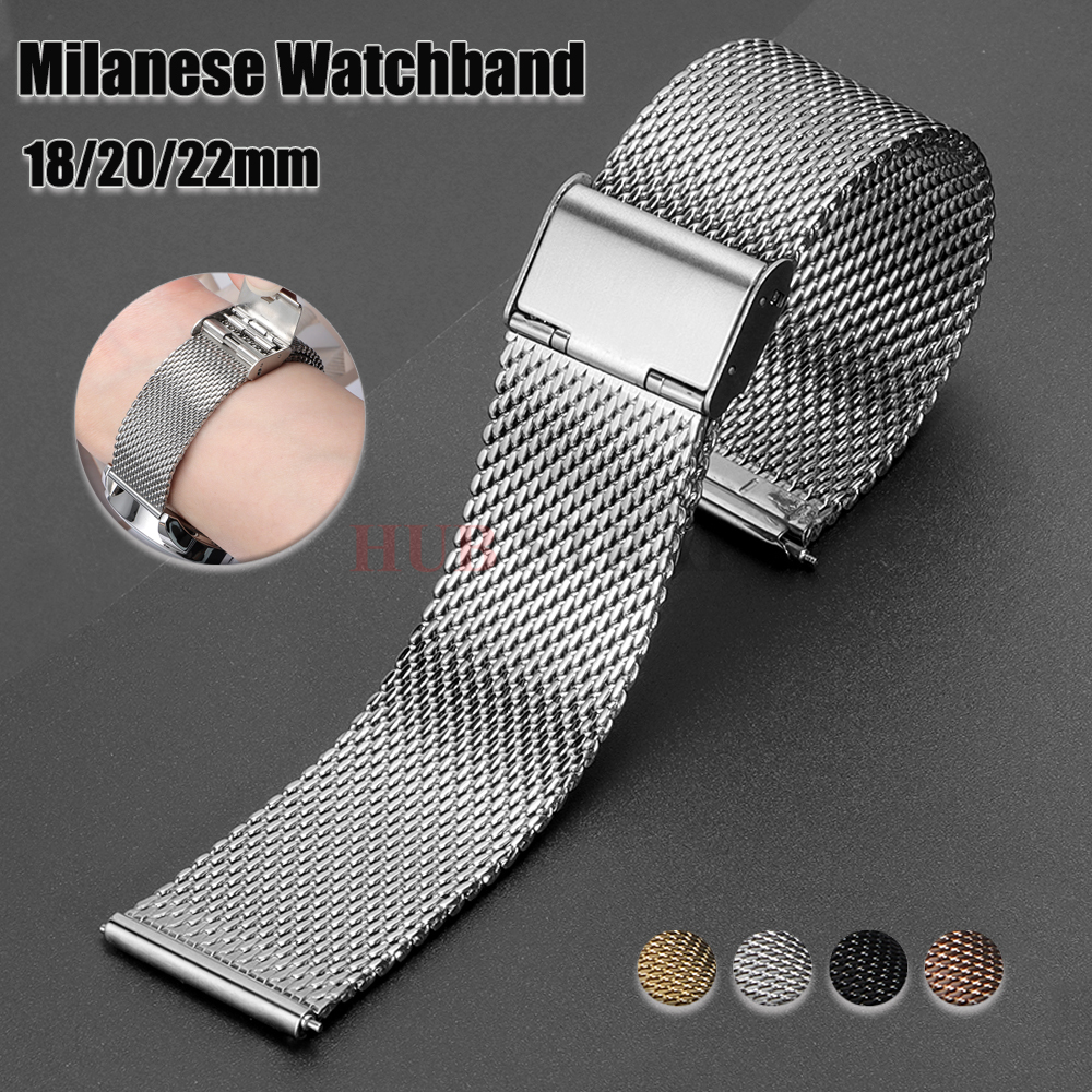 18mm 20mm 22mm Universal 0.8mm Milanese Watchband Quick Release Watch Band Mesh Stainless Steel Strap Wrist Belt Bracelet