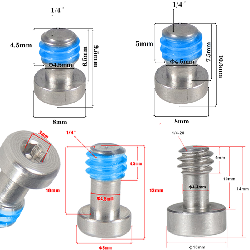 Stainless Steel Mounting Screws for Camera CageTop Handle Quick Release Plate 1/4" Socket Cap Screw Rig Photo Studio Accessories