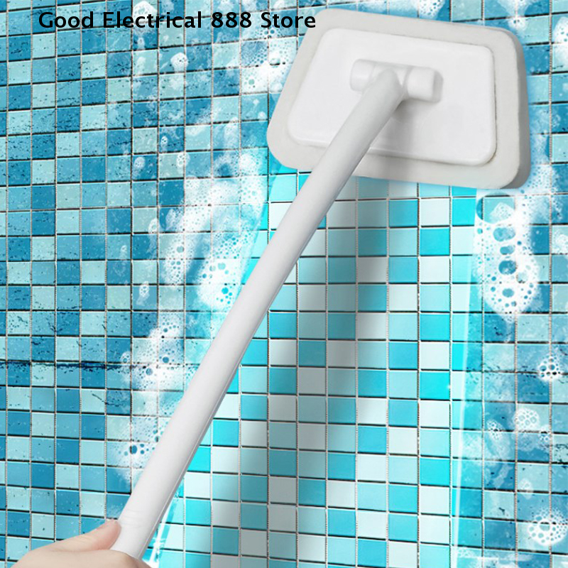 Multifunctional Portable Bathroom Wall Brush with Long Handle Detachable Sponge for Tile Floor Bathtub Cleaning - Shell Design