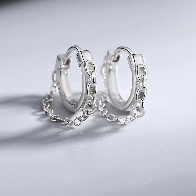 1Pair New In Minimalist Silver Plated Chain Hoop Earrings for Women Men Teens Punk Small Hoop Male Cool Earring Trend Jewelry