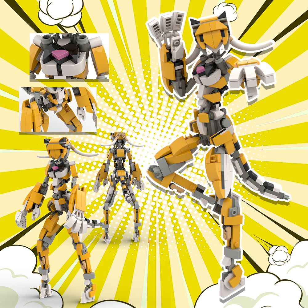 New Creative Tiger Girl Robot Model Building Kit,Tiger Girl Fighter Mecha Assembly Movable Joint Brick DIY Design Toy Model