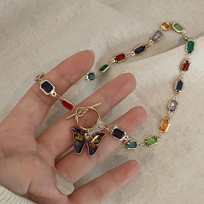 New Fashion Retro Beaded Butterfly Rainbow Crystal Pendant Chain Choker Necklace For Women Bohemia Charm Jewelry Accessories pen gpt