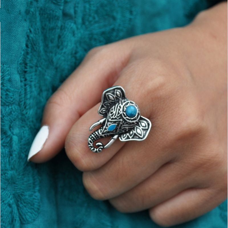 Bohemian Vintage Silver Color Creative Elephant Ring for Women Men Personality Party Cute Animal Jewelry Accessories