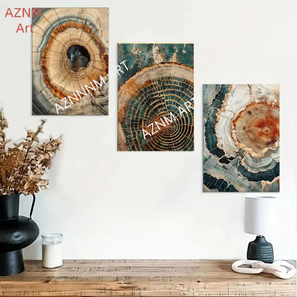 1/3pcs Tree Ring Abstract Art, Modern Abstract, Scandinavian Abstract Wall Art, Wood Rings Wall Art