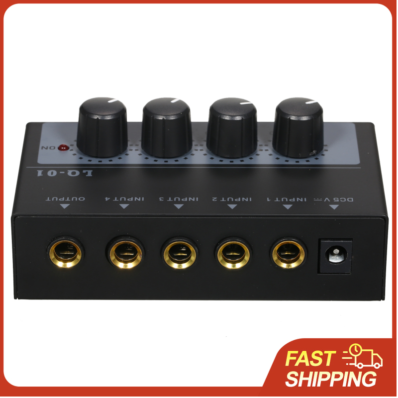 Mini 4 Channel Audio Mixer Low Noise Portable USB Powered for Mic Guitar Keyboard DJ Studio Stage Party