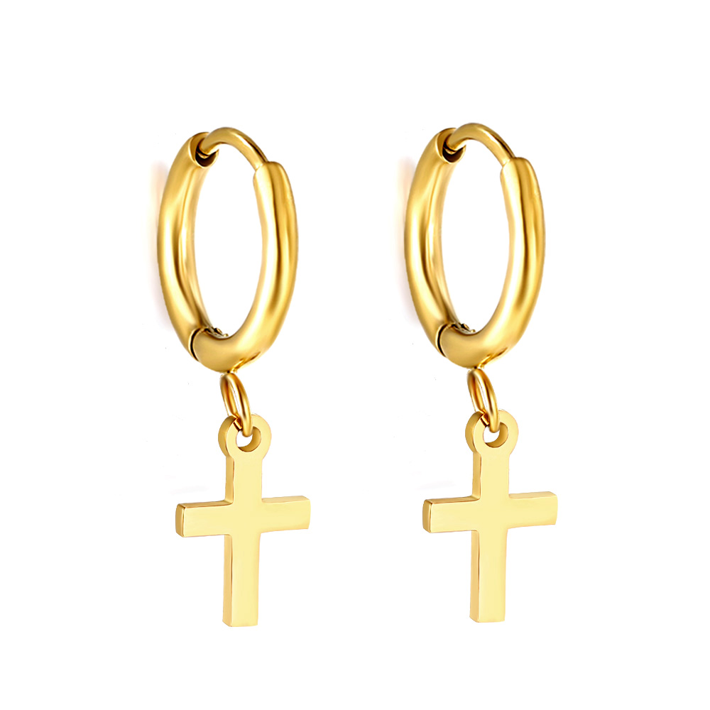 LUXUSTEEL Women's Girl Exquisite Accessories Fashion Stainless Steel Circle with Cross Gold Pendant Earrings Jewelry