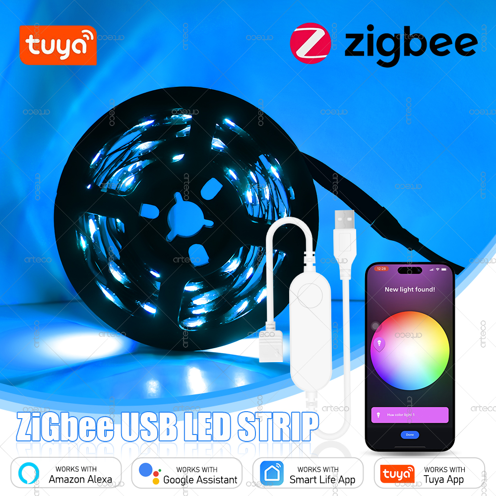 5V USB Tuya Zigbee 3.0 LED Strip Lights 5050 RGB Flexible LED Tape Lamp For Home Decoration TV Backlight Work With Alexa