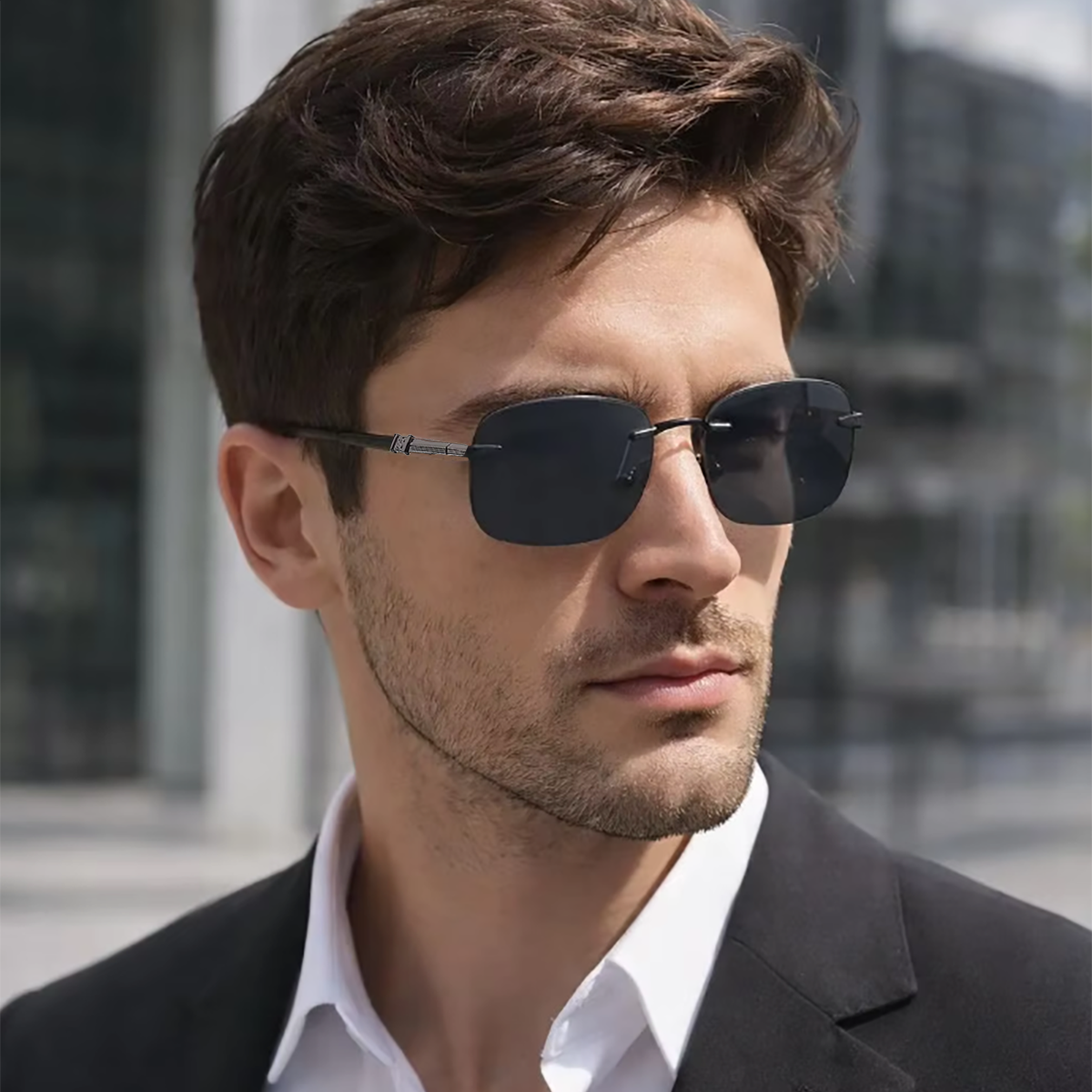 1pc Vintage Rimless Square Sunglasses Slim Metal Frame UV400 Protection Sun Shades for Men Women Street Driving & Daily Use