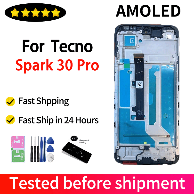 6.78"AMOLED For Tecno Spark 30 Pro 30Pro KL7 LCD Display Touch Screen Digitizer Assembly For Tecno Spark30 Pro Display Frame