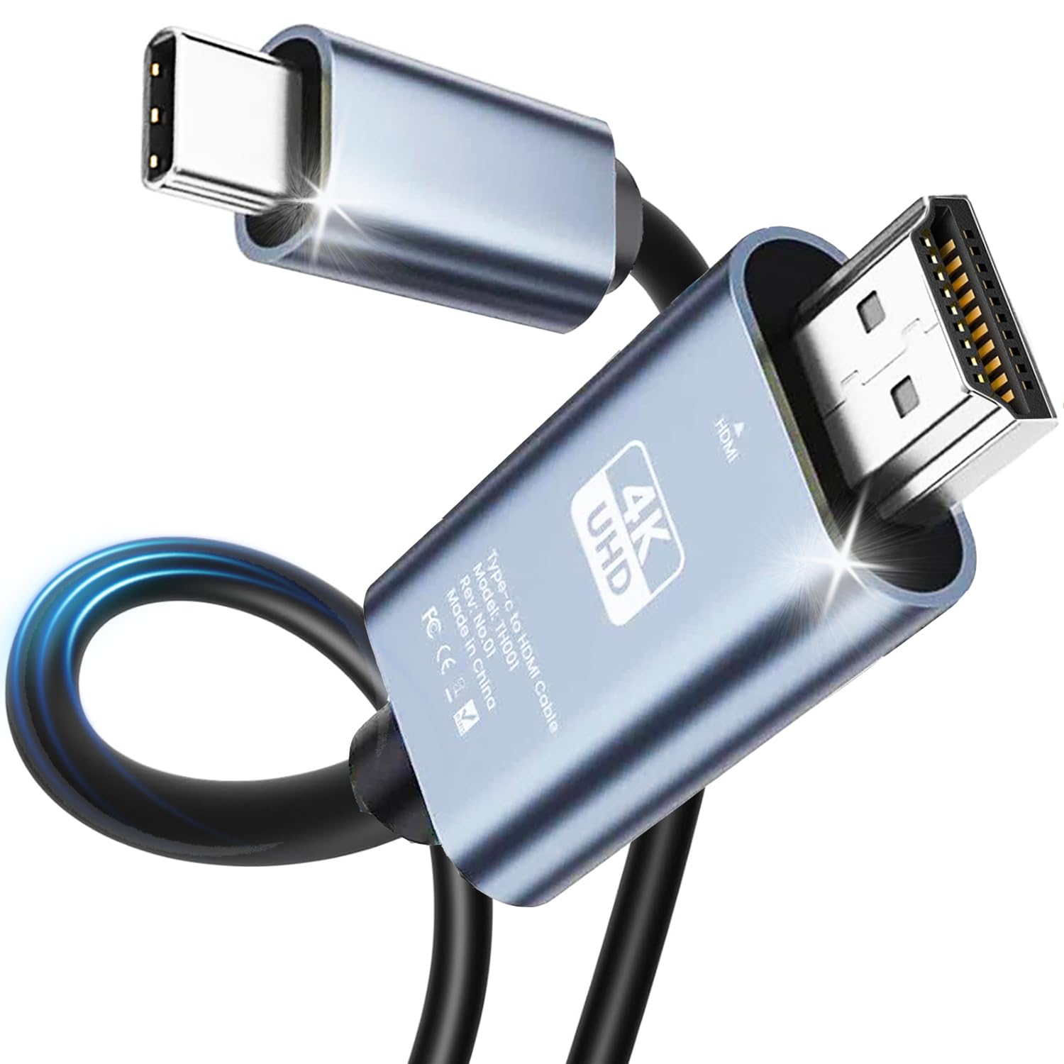 4K 60/30Hz HD Video Conversion Cable Typec To HDMI Same Screen Cable TV Computer 6.6FT PVC Screen Projection Cable Packaging