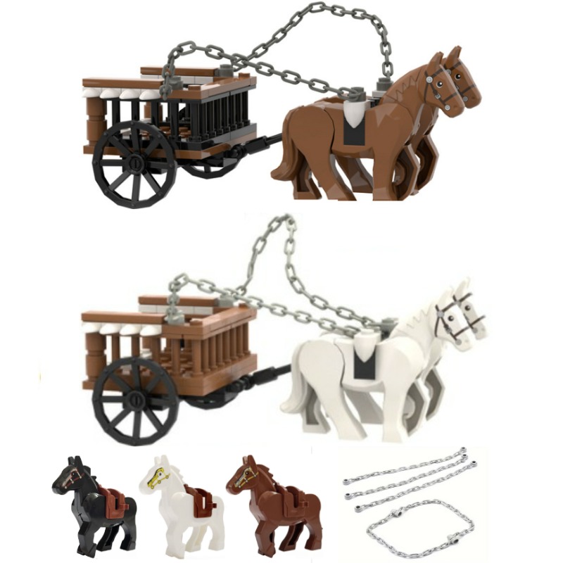 Newly released MOC Scene Building Kit: War Horse Chain Cart Model with Assembled Parts-Ideal Boy's Holiday
