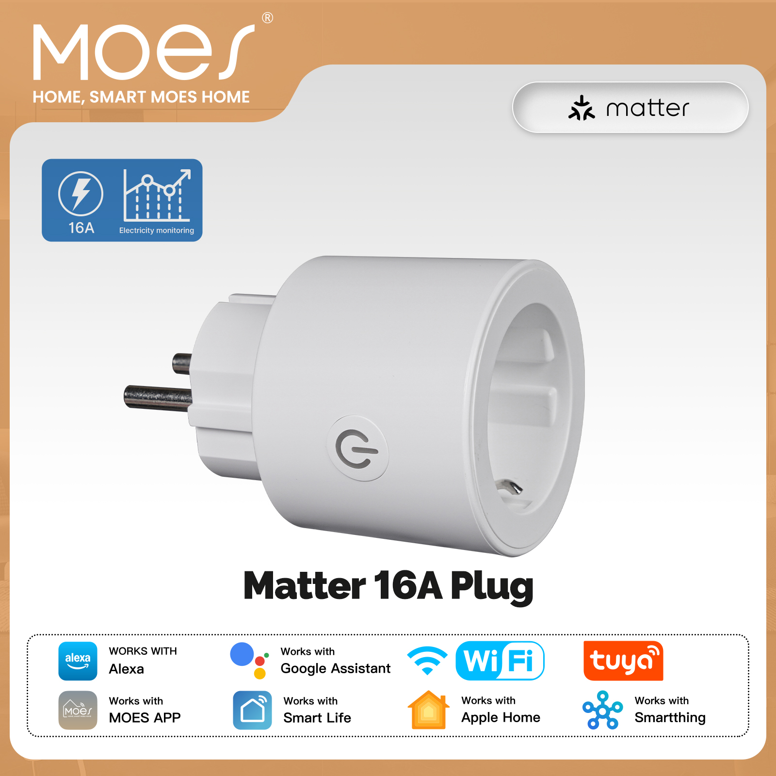 MOES WiFi Smart Plug Tuya 16A EU Socket Outdoor Waterproof with Energy Monitor Works with Alexa Home