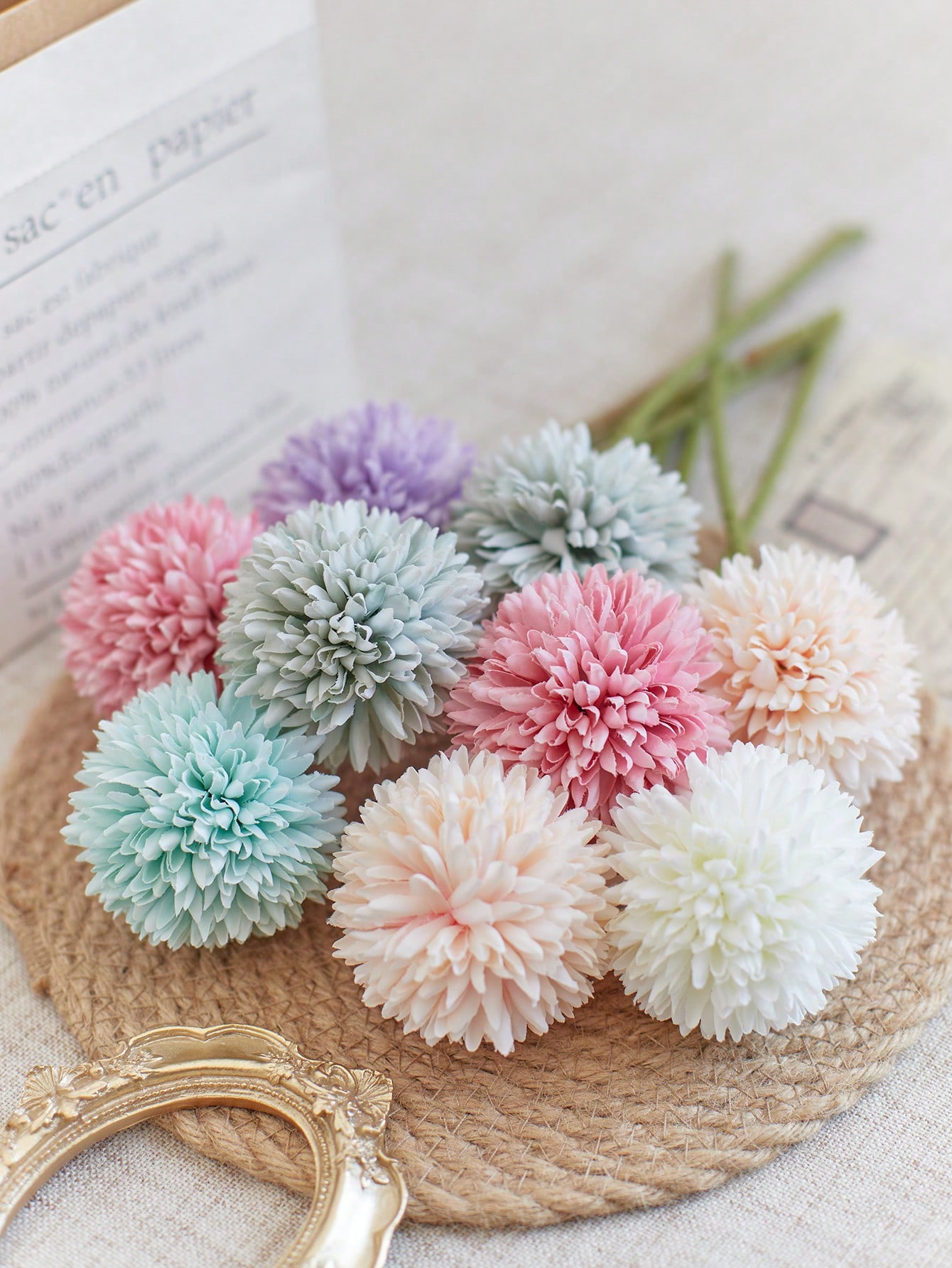 3/5 Pcs Artificial Chrysanthemum Ball Flowers Dandelion Hydrangea Arrangement Bouquet for Home Office Party Wedding Decoration