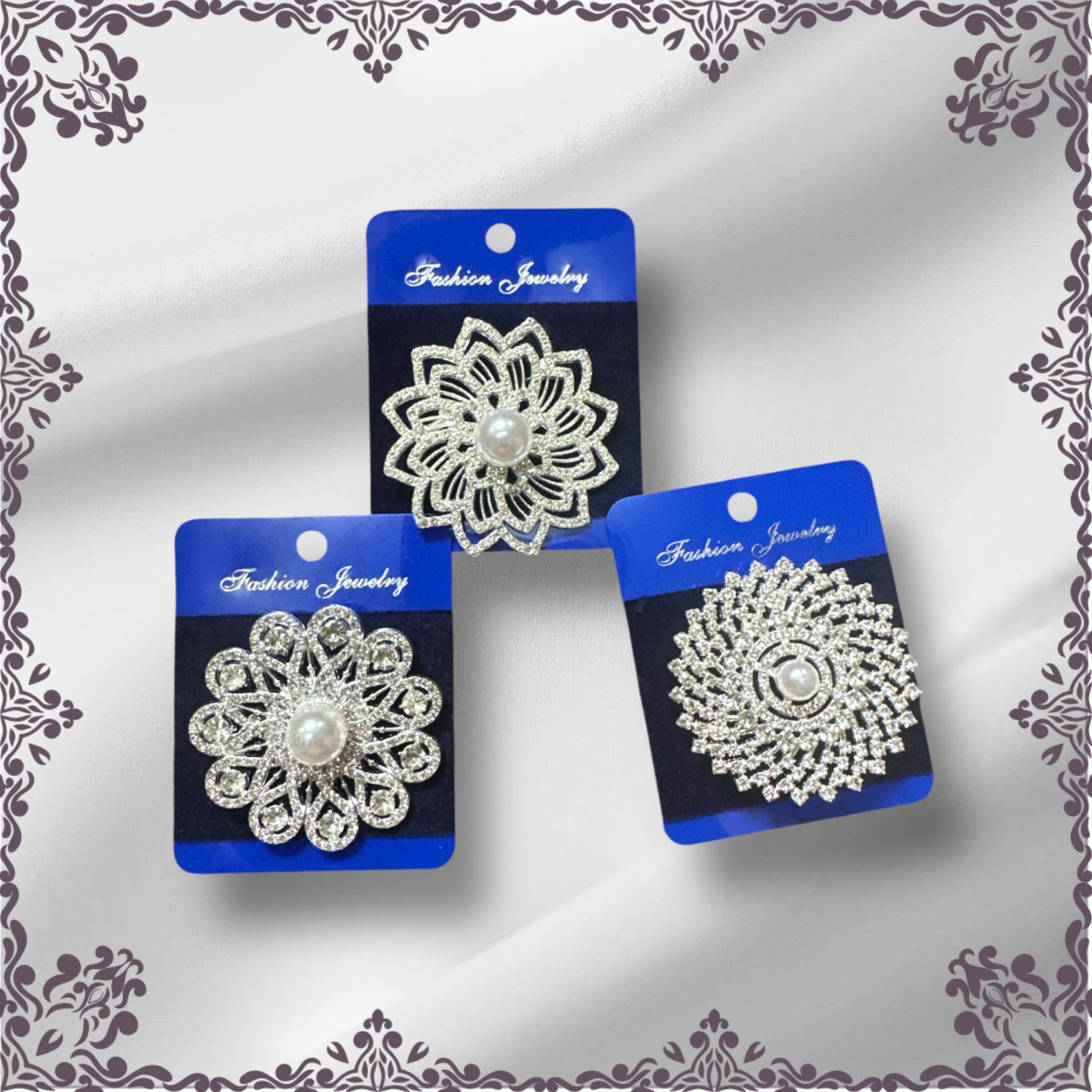 3 pcs Unique design Saree Pin Brooch for Women Black Onyx Accessories