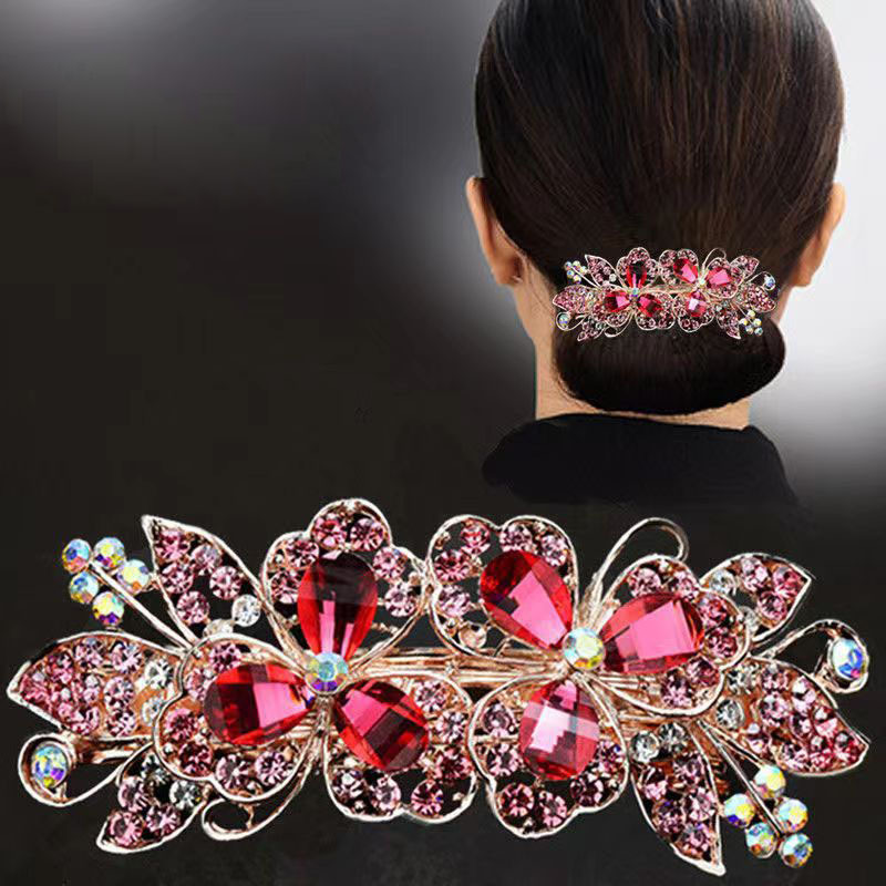 Crystal large hair clip hairpin spring clip bun hair accessory back of the head tail clip horizontal clip rhinestone clip top cl