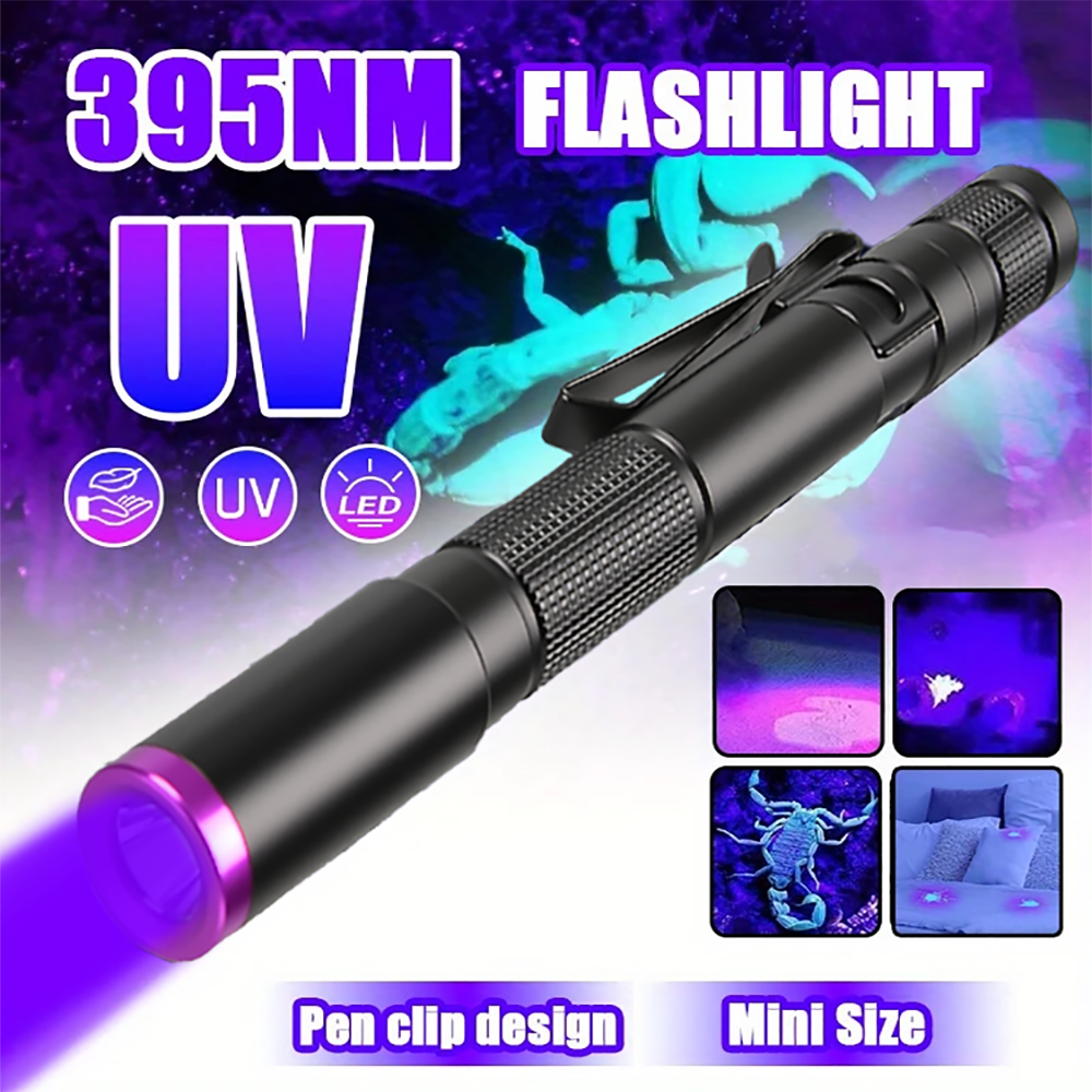 Mini UV Flashlight 395nm Black Light LED UV Flashlights Handheld Ultraviolet Flashlight Portable Detector Light for Pet