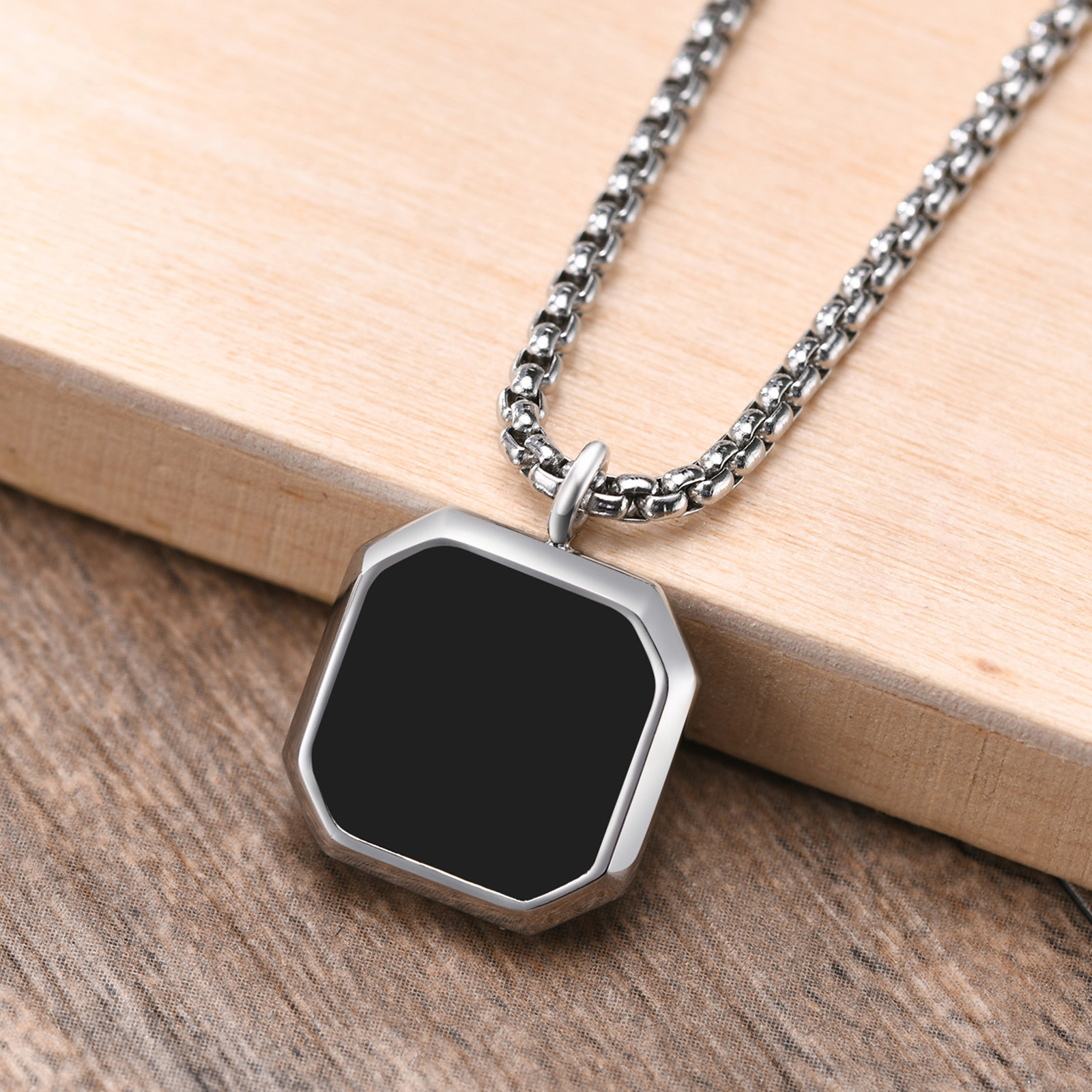 Vnox Stylish man Square Natural Stone Necklace Solid Stainless Steel Geometric Polygon PendantCasual Punk Boy Gift Jewelry Bles Online DZ-38C-06