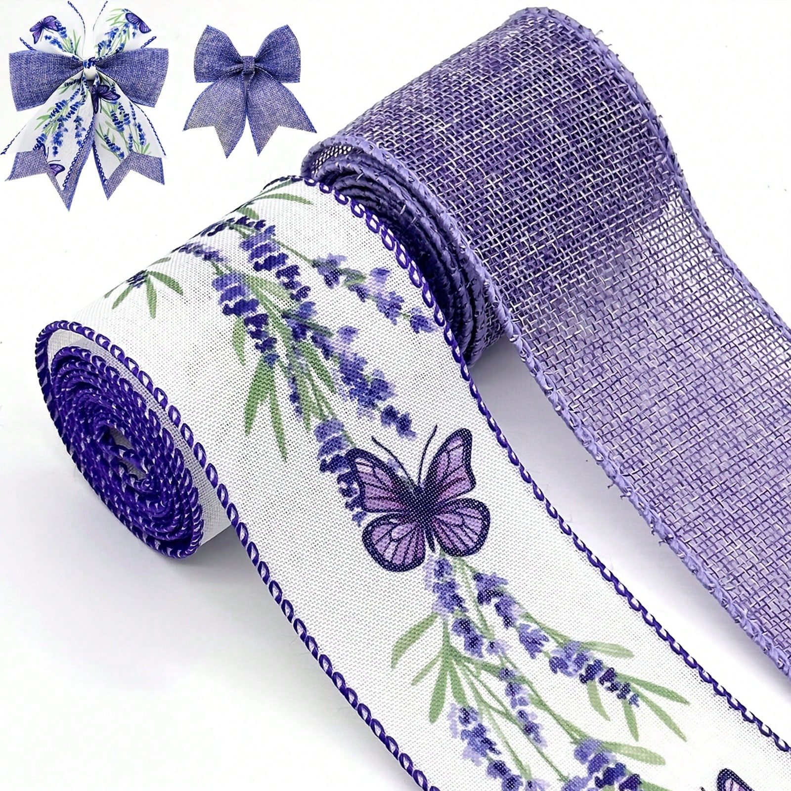 Purple Lavender Butterfly Pattern Ribbons DIY Handmade Ribbons Wrapping Flower Arrangements Bowknots Wedding Decorations