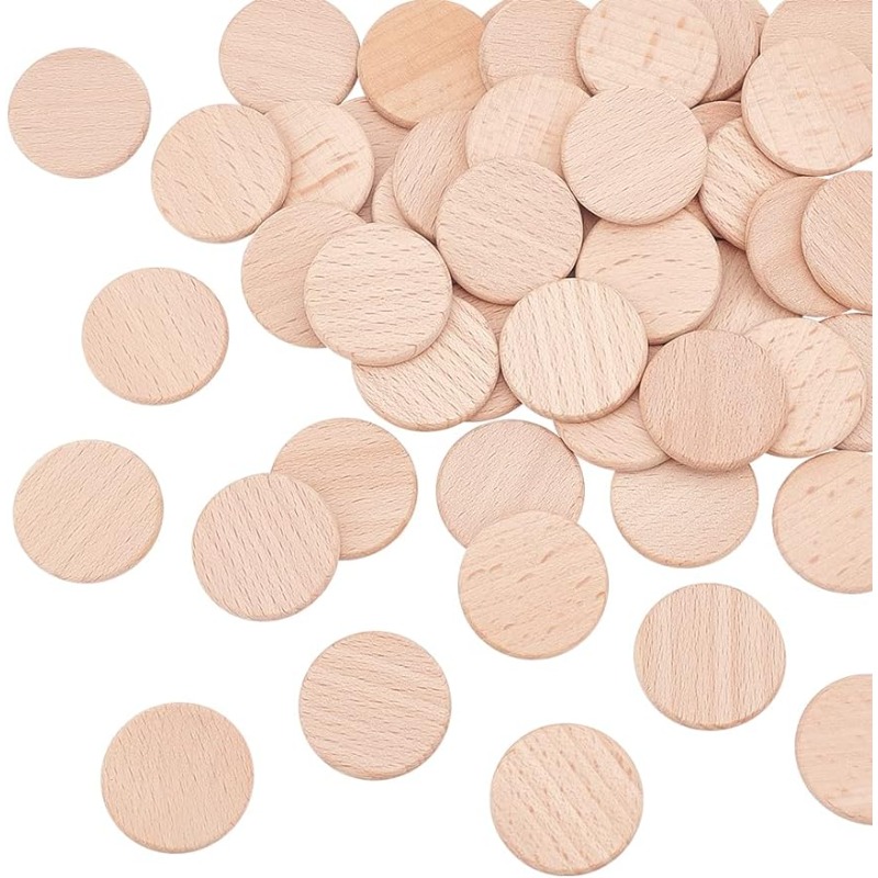 50Pcs 30.5mm Blank Natural Beech Wood Slices Log Color Flat Round Wooden Discs 3.5mm Thick Without Textures Unfinished Wooden