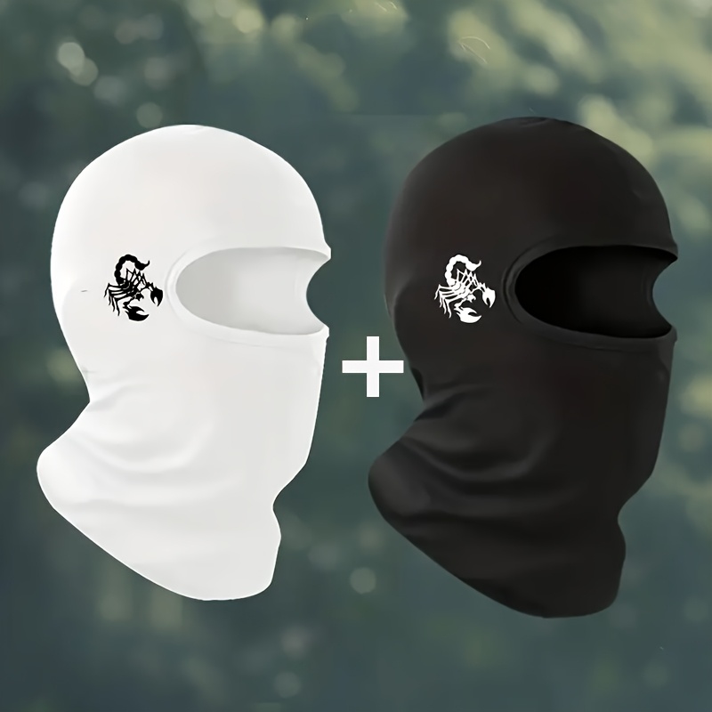 2pcs Men's Summer Breathable Cycling Balaclava with Cool Print Design, Polyester Full Face Mask UV Protection, Casual Style