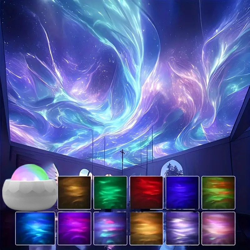 Northern Lights Starry Sky Projector Lamp LED Atmosphere Light Night Aura Aurora Glowing Lamp for Room Party Decoration