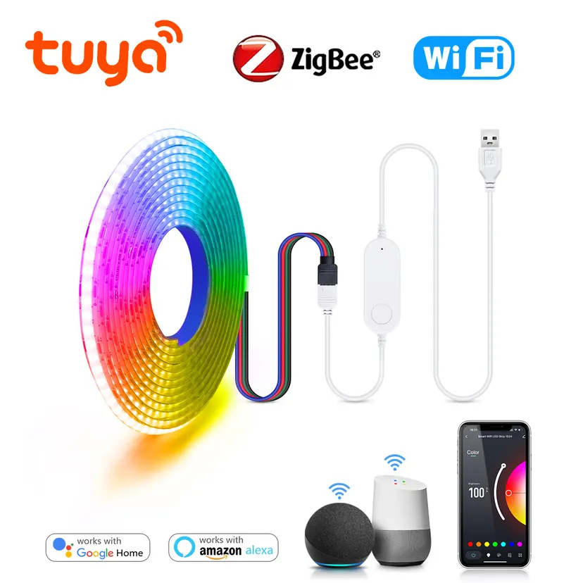 Smart Zigbee USB LED Lights Tuya WiFi RGB LED Strip DC5V COB Tape Ribbon Smart LED TV Back Lighting Work With Alexa Home lightify