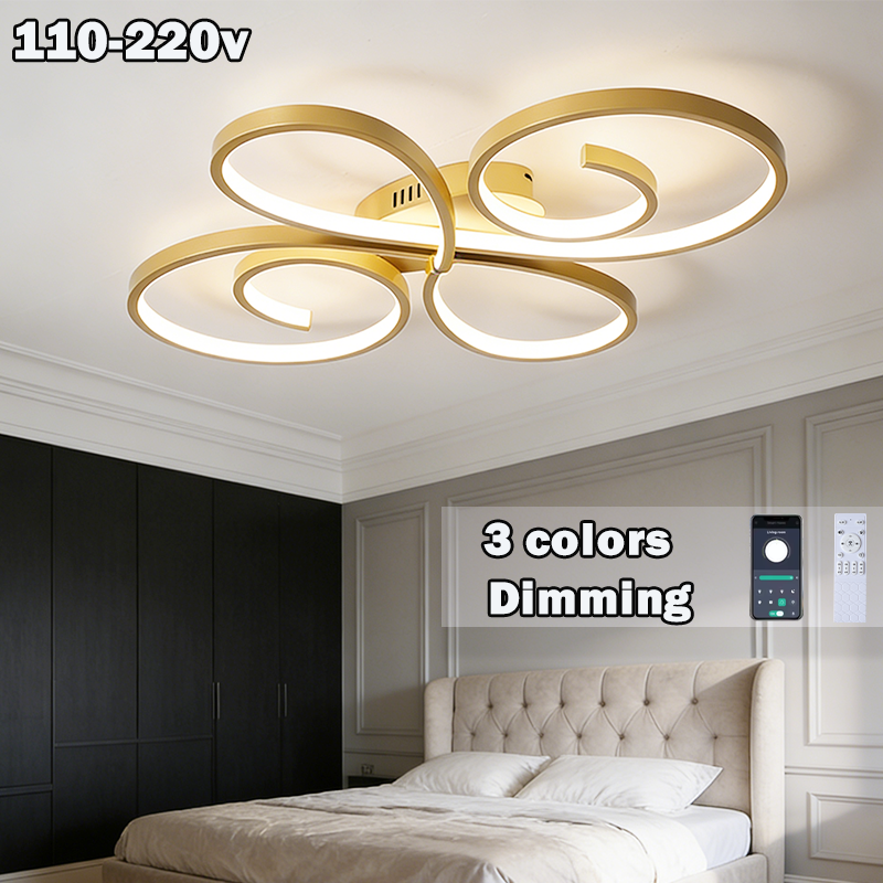 Gold LED Ceiling Light AC 110V 220V 3 Colors Lamp APP Remote Dimming