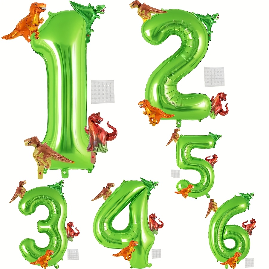 6Pcs /set 32inch Large Aluminum Foil Number Balloon with Cute Mini Dinosaur Ballons for Birthday Party Anniversary Decoration