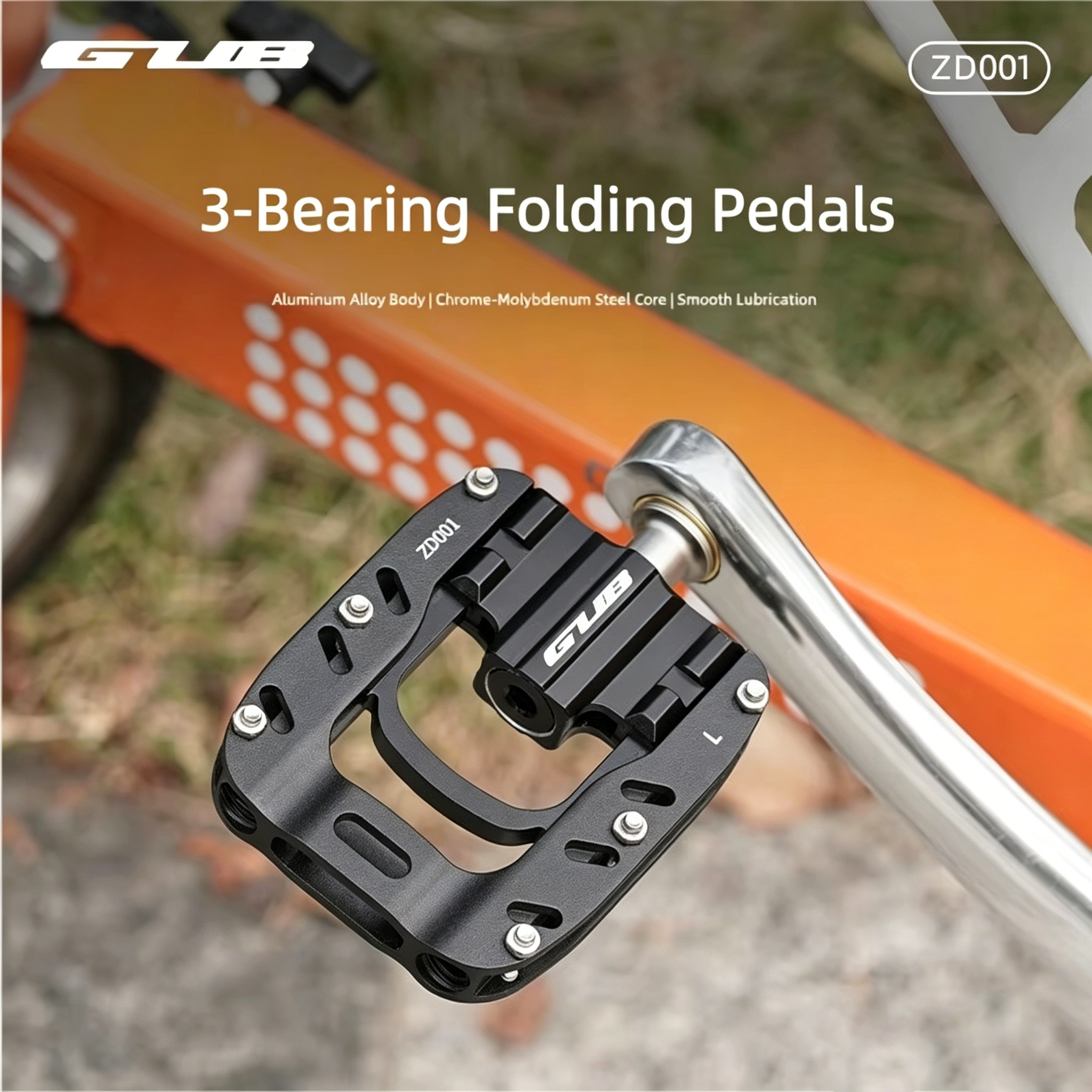 GUB ZD001 Triple-Bearing Folding Pedals Aluminum Alloy MTB Road Folding Bike Pedals Anti-Slip Cycling Accessories
