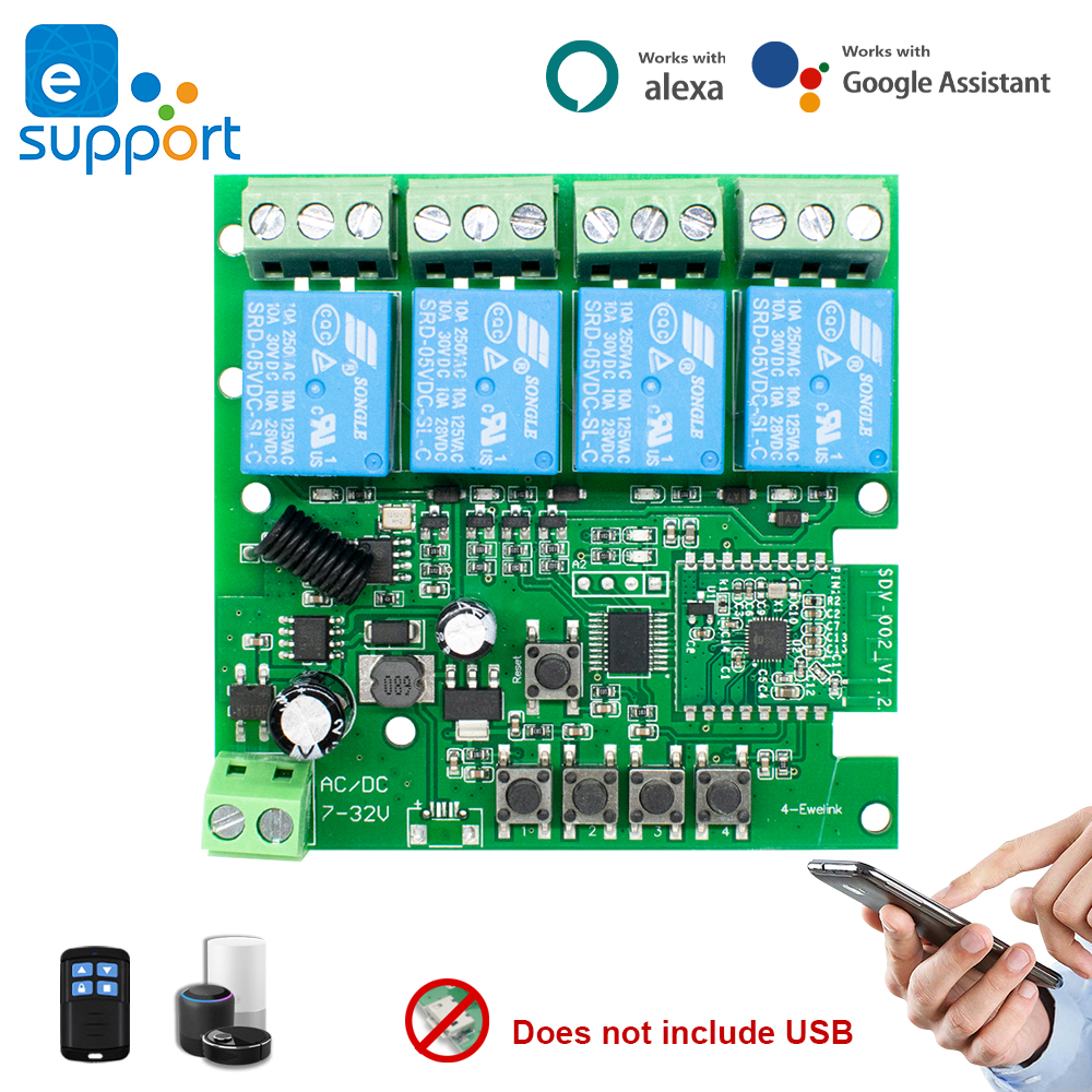 EWelink Smart Wifi Switch Home Automation 4CH WiFi Relay DC/AC 7-32V 85-250V Smart Lamp Light Switch For Alexa Home