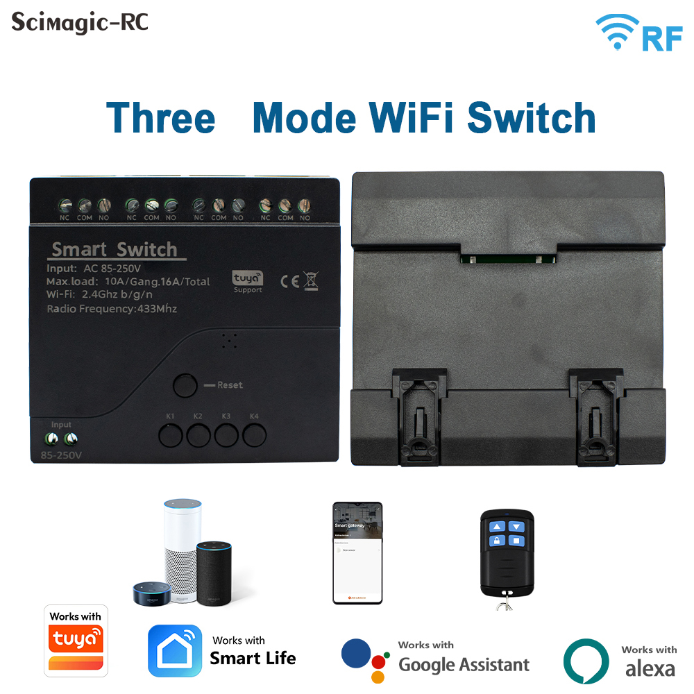4CH WiFi Smart Switch Module AC/DC7-32V AC85-250V 10A Relay Momentary Toggle Interlock Switch Work with Tuya Alexa