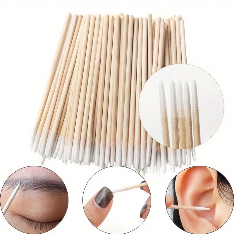 100/300/600pcs Disposable Nail Wood Cotton Swab Clean Sticks Lint-Free Wood Nail Cleaning Bud Wooden Tip Nail Polish Remover