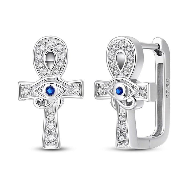 New 925 Sterling Silver Ankh Cross Earrings Sparkling CZ Zircon For Women Girls Adorable Birthday Party Cute Jewelry s