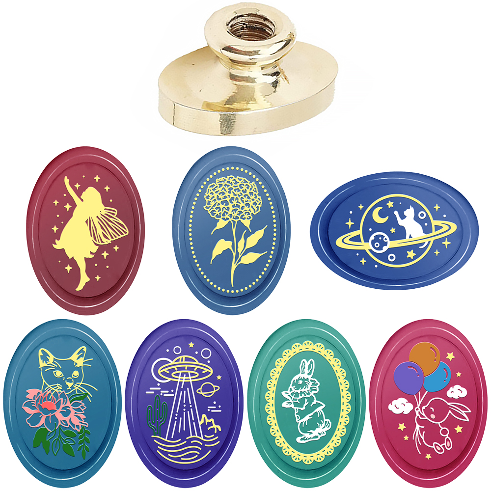 1pc Oval Wax Seal Stamps Fairy Angel Flower Bunny Cat Balloon Earth Mixed Pattern for DIY Decor Envelope Greeting Cards Craft