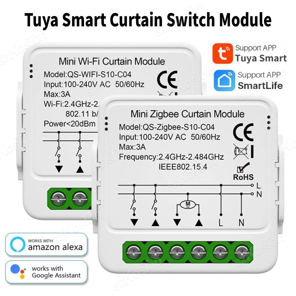 WiFi Smart Curtain Blinds Module Switch Roller Shutter Motor Tuya Wireless Remote Control Work with Alexa Home
