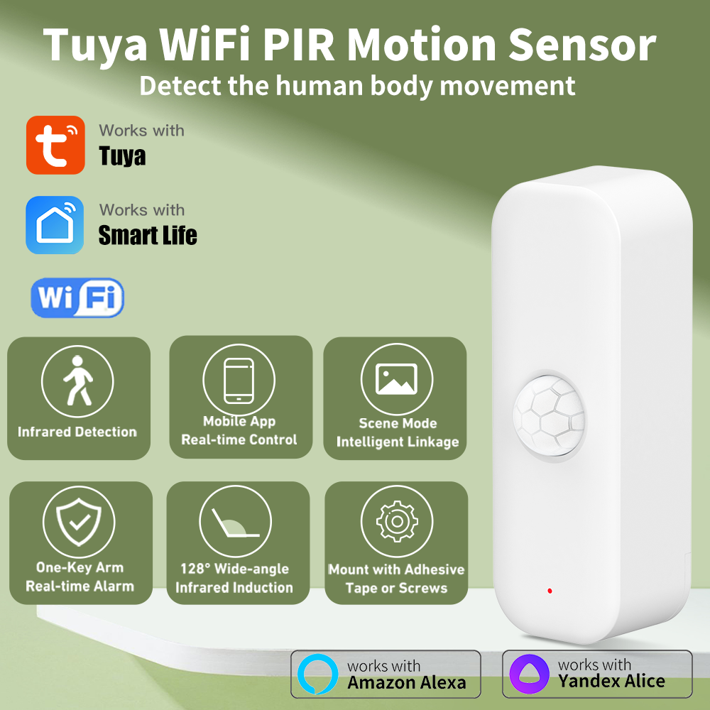 Tuya WiFi PIR Motion Sensor Wireless Smart Home Automation with Real-time App Notifications Compatible with Alexa