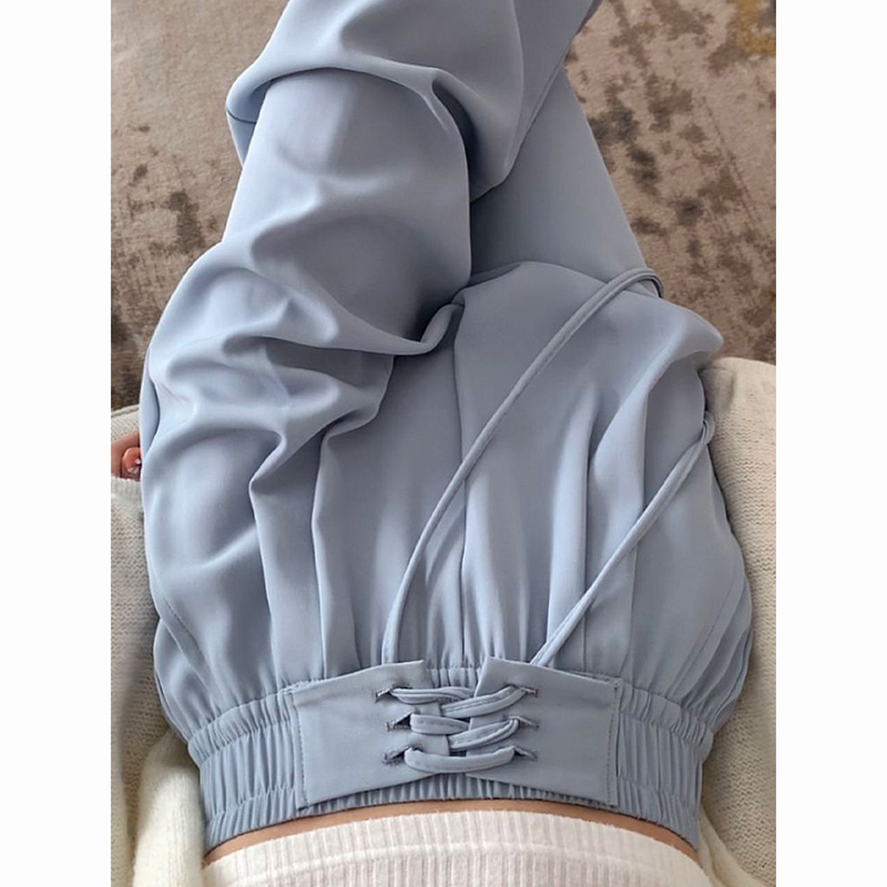 Lady Classic Fashion High Waist Solid Pants 2025 Girls Lace Up Straight Leg Trousers Women Korean Leisure Daily Pants