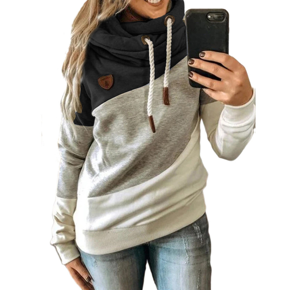 2024 European and American Fashion New Autumn and Winter Patchwork Hooded Fleece Loose Sweatshirt