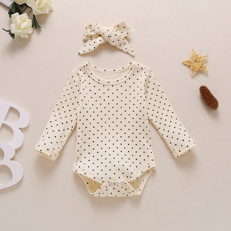 Summer female infant white, yellow and blue three-color spotted print long-sleeved Romper sweet and cute