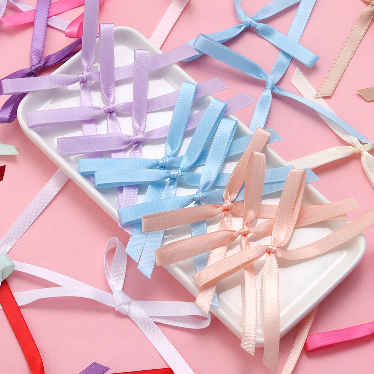 30pcs Polyester Satin Ribbon Bow 6.5x8.5cm Multicolor Bows for DIY Clothing Headwear Accessories Box Handicrafts Decoration