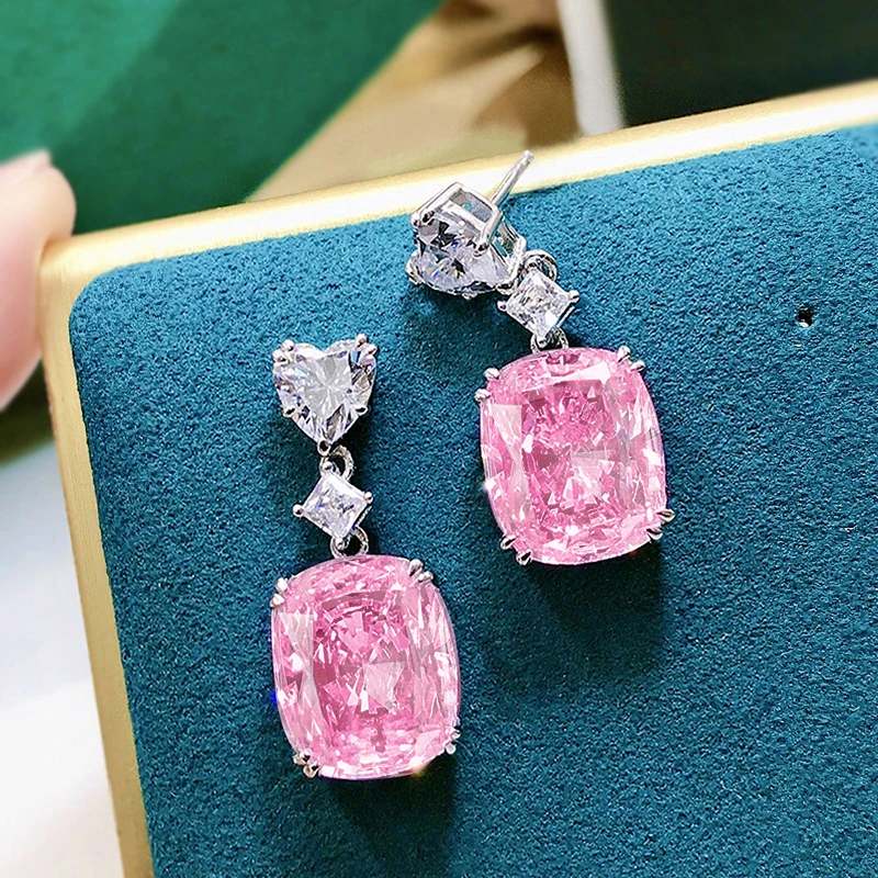 Huitan Unique Pink Cubic Zironia Drop Earrings Female Sweet Romantic Ear Accessories Charms Aesthetic Chic Wedding Party Jewelry