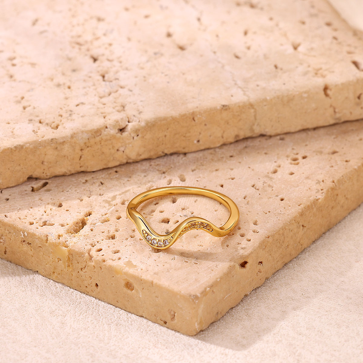 Minimalist Cubic Zirconic Wave Curved Rings For Women Gold Color Wedding Promise Ring Female Ladies Jewelry