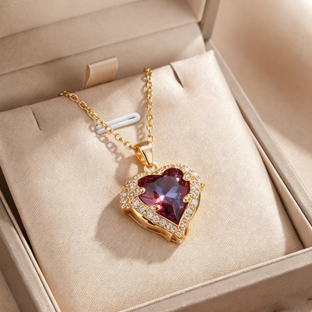 Top Luxury Colorful Crystal Ocean Heart Pendant Necklace For Women Trendy 316L Stainless Steel Jewelry Female Wedding Neck Chain