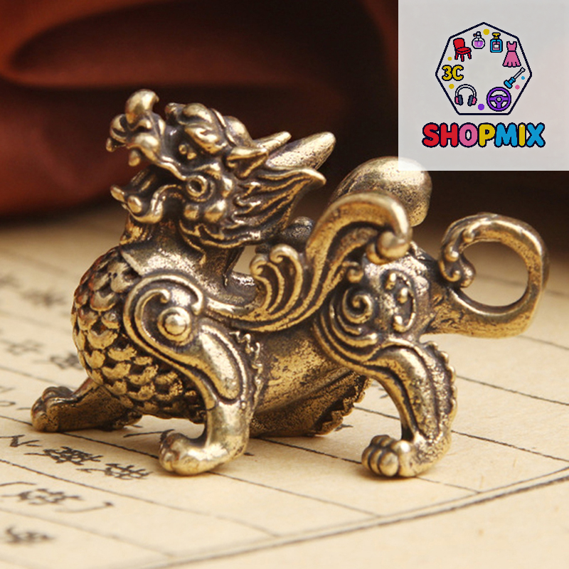 Chinese Fengshui Brass Statue Figurine Kylinsculpture Wealth Decor Prosperity Good Yao Pi Ornament Qilin Dragon Luck Animal