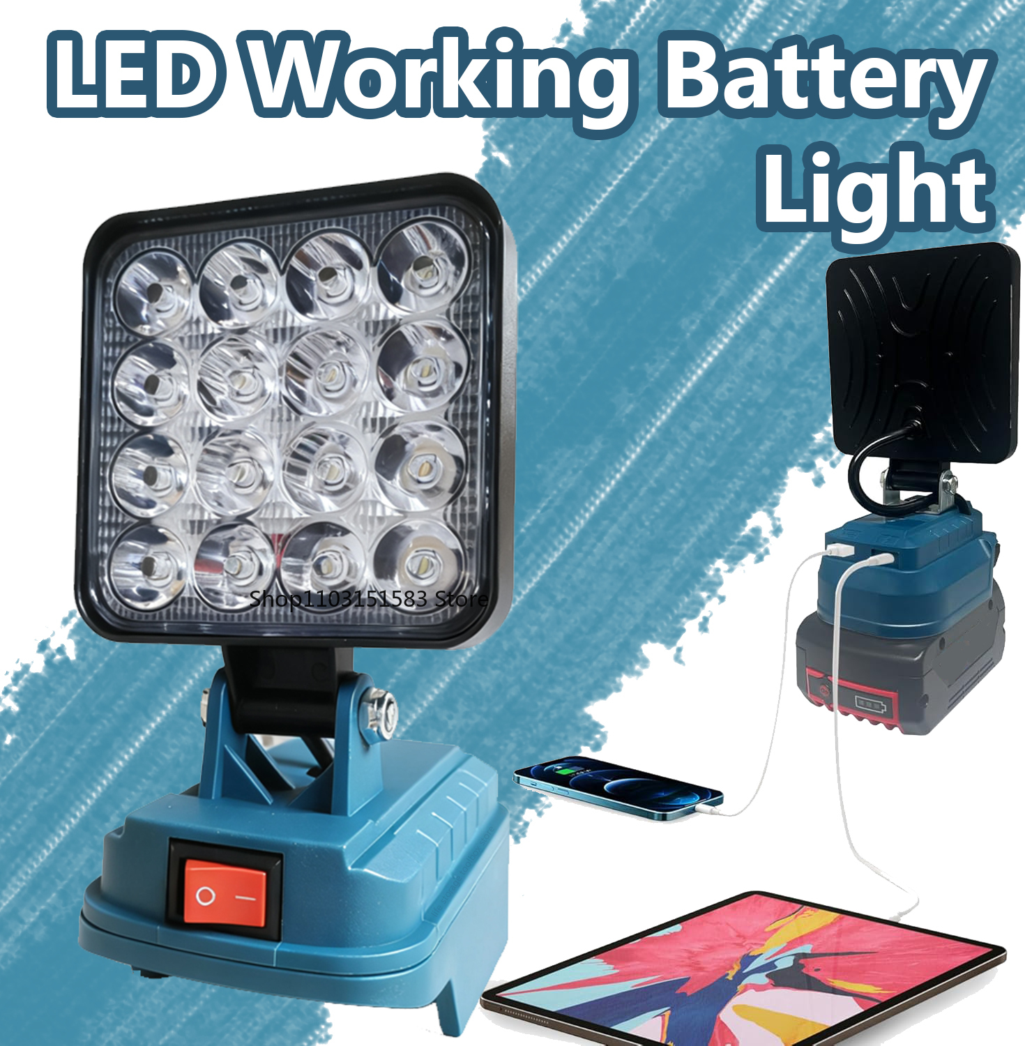 14.4V-18V 3 inch Cordless LED Work Light Camping Lamp Emergency Lighting Li-ion Battery Lantern Outdoor Flashlight