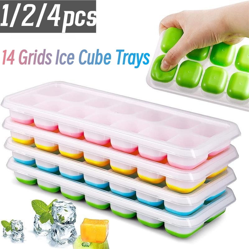 14 Grids Fruit Ice Maker with Removable Ice Cube Trays Reusable Silicone Ice cube Mold Lids Kitchen Tools Freezer Summer Mould